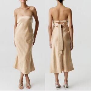 Third Form Satin Tie Back Strapless Midi Dress